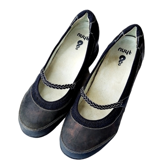 Ahnu Mary Jane Comfort Shoe Size 9 Black Slip On Wedge Vibram Sole Arch Support - Picture 10 of 16